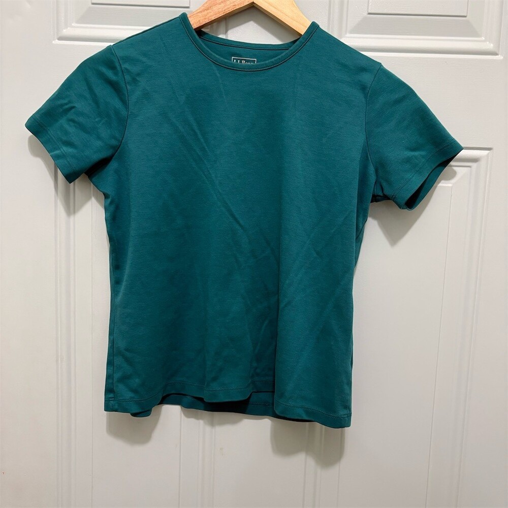 L.L.Bean T-Shirt Womens XS Petite Teal Green Crew Neck Short Sleeve Casual - Picture 1 of 6